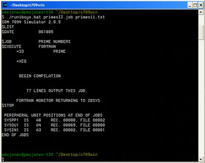 Screenshot of Dave Pitts' emulator after FORTRAN II compilation Screenshot of Dave Pitts' emulator after FORTRAN II compilation
